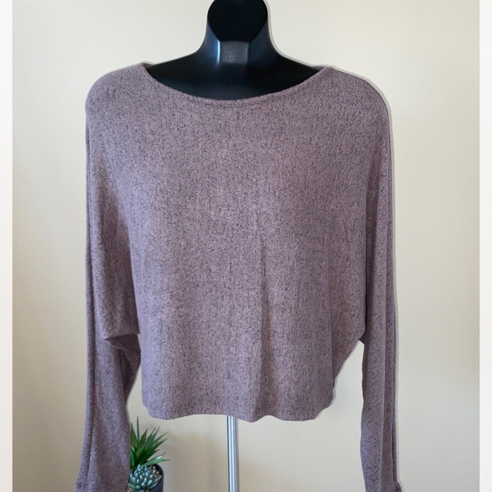 NWT / Medium Brown Batwing Crop Knit Sweater